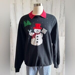 Vintage Snowman Sweatshirt XL‎ Double-Sided Appliqué Winter Christmas kitschy